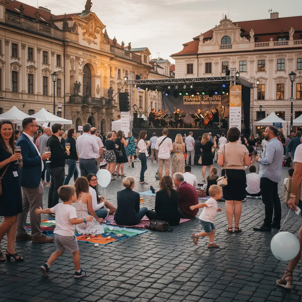 Rodina procházející se po trhu s regionálními specialitami a suvenýry.